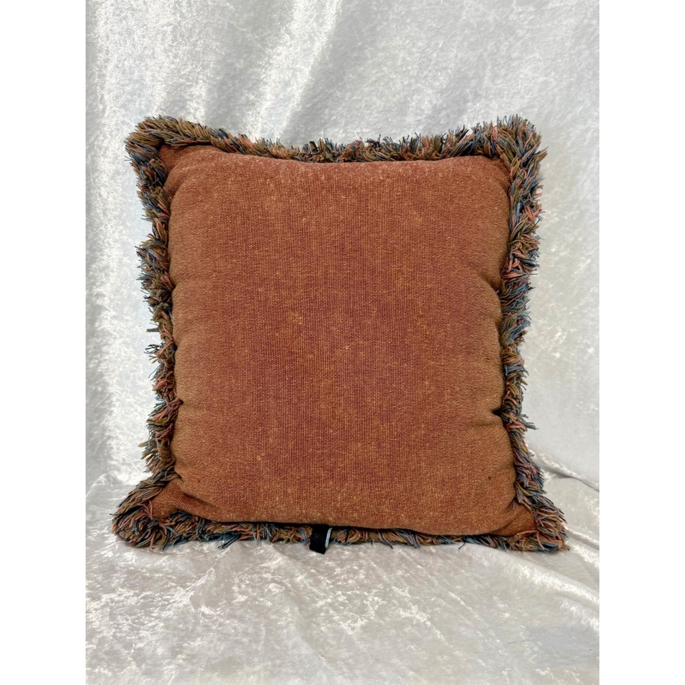 Vintage Dakotah Teddy Bear Woven Tapestry Throw Pillow Fringed Cream 12" x 13" - Picture 8 of 8